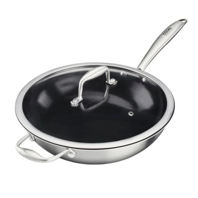Cooks Professional Tri-Ply Wok Pan with Lid & Non-Stick Coating for All Hobs - 28cm in Silver Size: 1 Pack Silver Unisex 1 Pack
