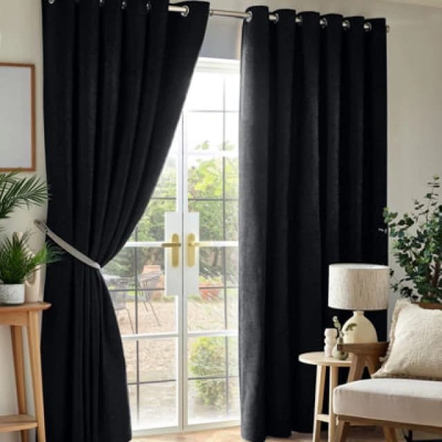 Luxury Living Chenille Blackout Ring Top Eyelet Curtains 117Cm X 137Cm Black