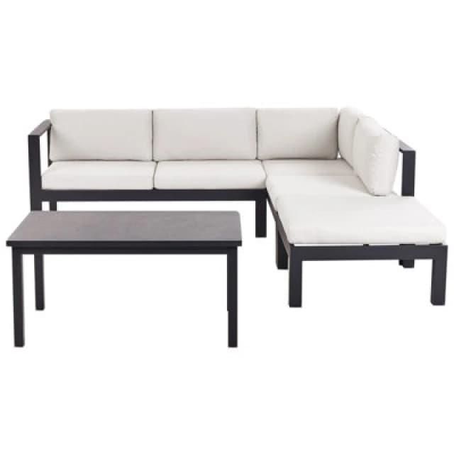 Beliani Garden Corner Sofa With Table 5 Seater Messina Left Hand Metal Off-White