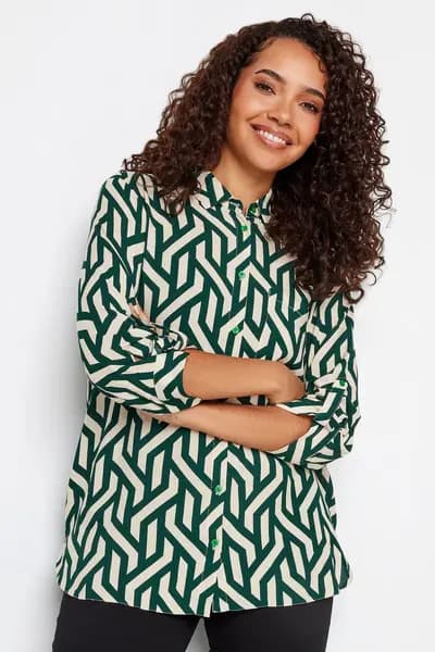 M&Co Printed Tab Detail Shirt Green
