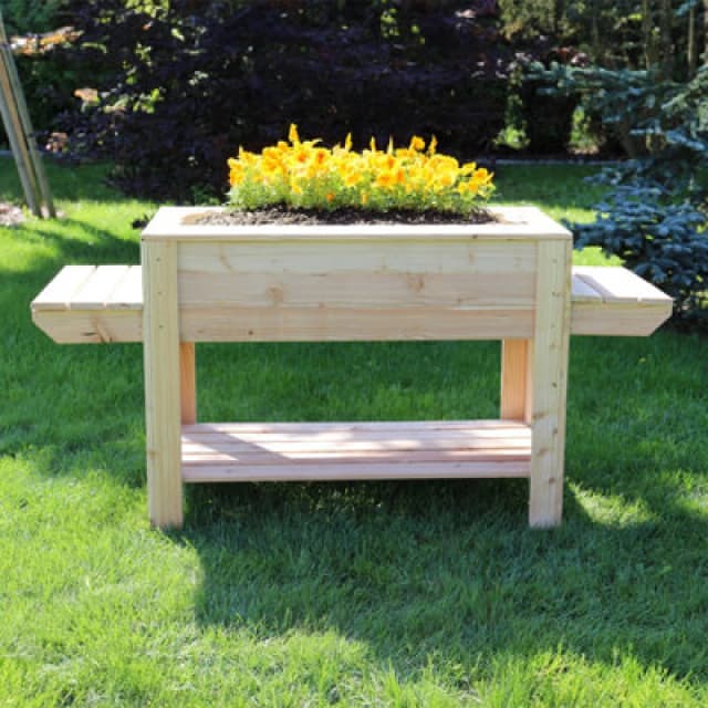 Shire Ron Larch Timber Planter With Side Shelves And Bottom Shelf 400X800mm