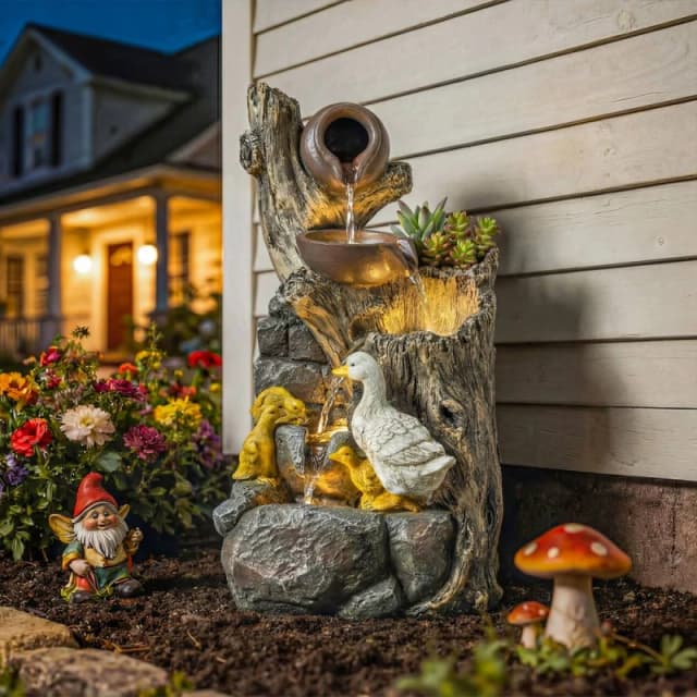 OUTSUNNY 5-Tier Outdoor Waterfall Fountain, Water Feature with LED Lights Multicolor Unisex