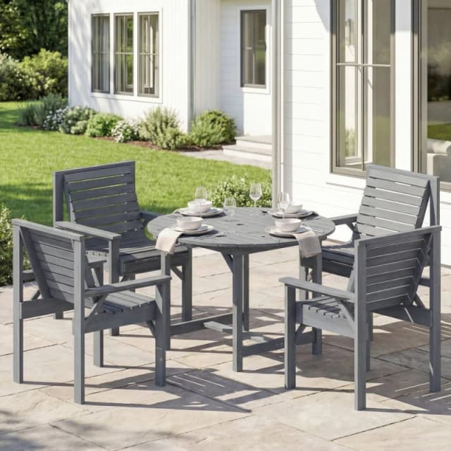 OUTSUNNY Garden Dining Set, Round Table & Chairs w/ Parasol Hole in Grey Size: 100cm x 100cm Grey Unisex 100cm x 100 cm
