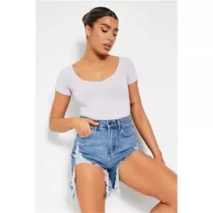 I Saw It First Lilac Ruched Bust Short Sleeve Bodysuit - Purple