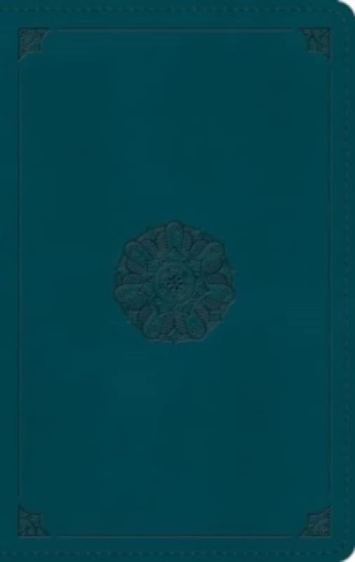 ESV Large Print Personal Size Bible, Red Letter (Trutone, Deep Teal, Emblem Design). Leather / fine binding. By Esv Bibles Books