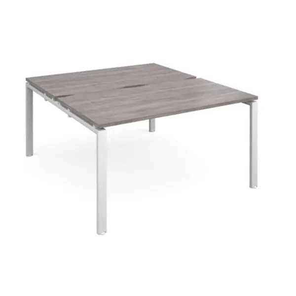 Adapt Adapt sliding top back to back desks 1400mm x 1600mm - white frame, grey oak top STE1416-WH-GO