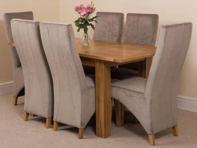 Thats Furniture Hampton 120-160cm Oak Extending Dining Table & 6 Lola Fabric Chairs in Grey Grey Unisex