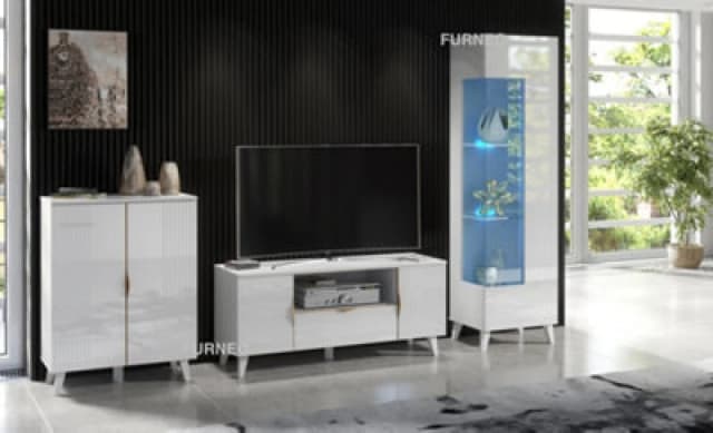 Furneo High Gloss & Matt White Living Room Set TV Stand Display Cabinet Sideboard Azzurro 8/12/14 Blue LED Lights