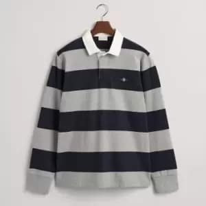 GANT Mens Reg Shield Barstripe Heavy Rugger Top - Grey Melange - M