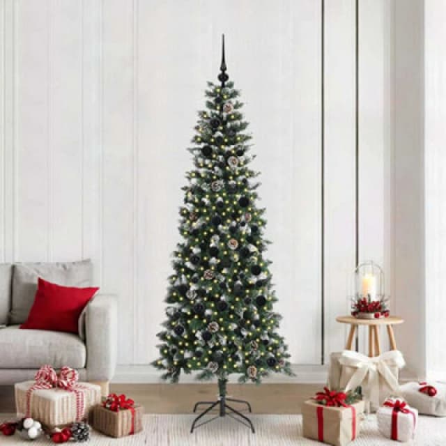 vidaXL Artificial Christmas Tree with 300 LEDs, Black Balls Green 86 x 86 x 210 cm, Green 3395833