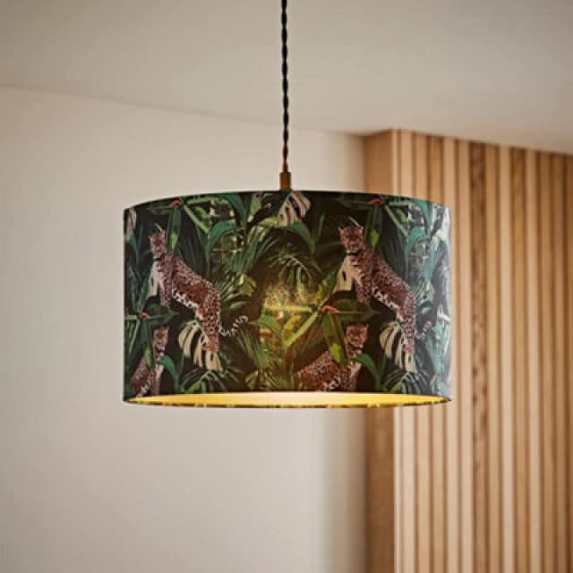 ValueLights ValueLights Addalyn Green Jungle Print and Gold Inner Easy Fit Lamp Shade and Bulb Green One Size Unisex 5059406069659