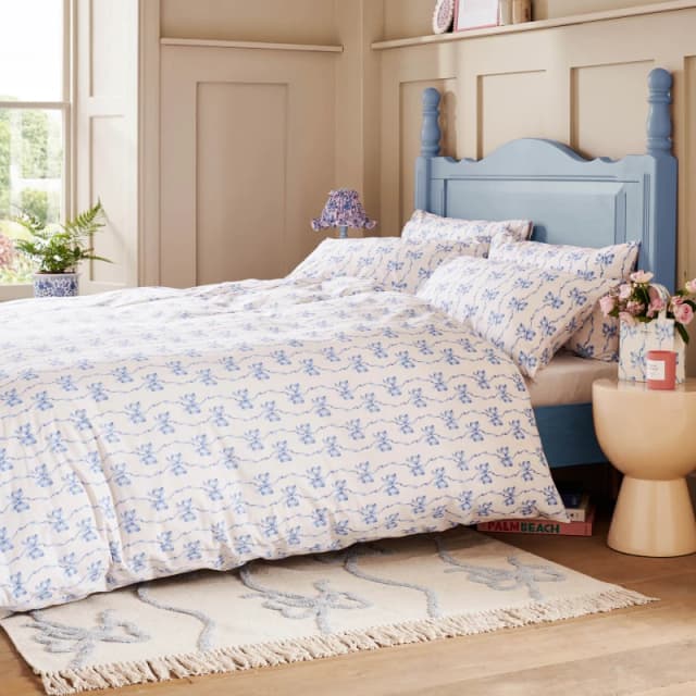 Cath Kidston Ribbon Bow Duvet Set, Single, Cornflower