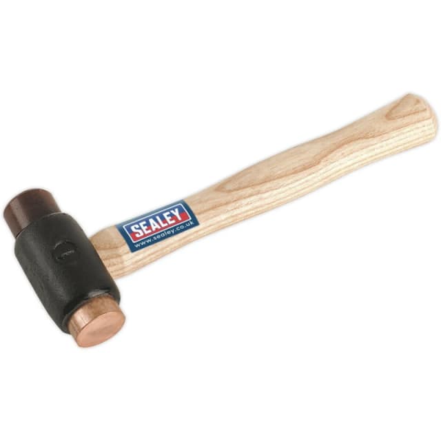 Loops 1.5lb Copper and Rawhide Faced Hammer - Hickory Wooden Shaft - Iron Head Copper