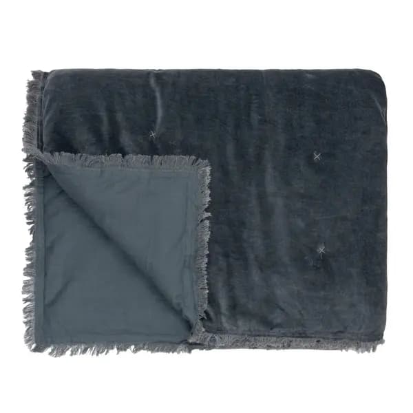 Yard Jaye Filled Fringed Bedspread Dark Blue
