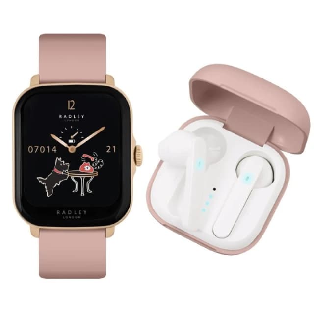 Radley Pink Strap Smartwatch and Wireless Earbud Set