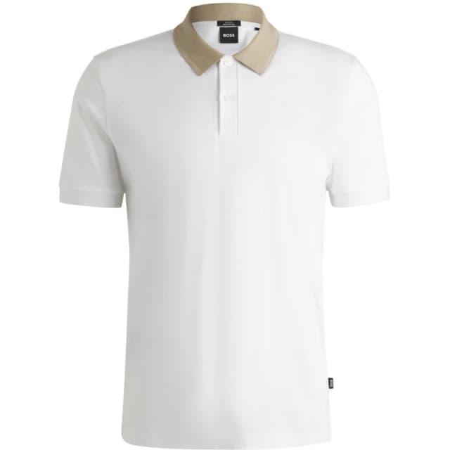 Boss Mens Phillipson Cotton Short Sleeve Slim Fit Polo Shirt Natural 101 male Small
