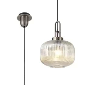 1 Light Pendant E27 30cm Pumpkin Shaped Ribbed Glass, Champagne Antique Silver, Black