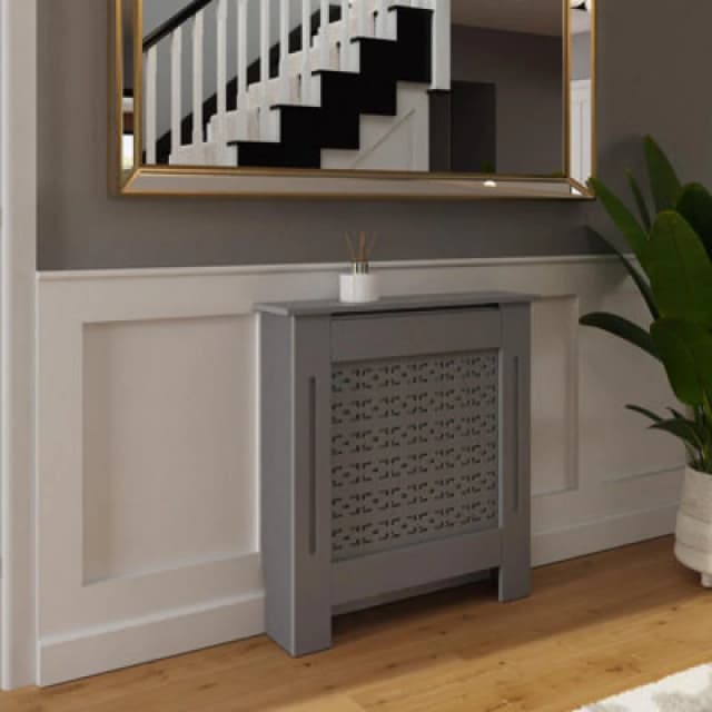 Fwstyle Geometric Pattern Small Grey Radiator Cover (H) 82.3 (W) 78Cm (D) 19Cm