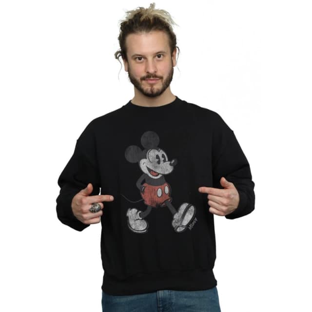Disney Men Walking Mickey Mouse Sweatshirt in Black Size: 3X-Large Black XXXL Male 5057245557092