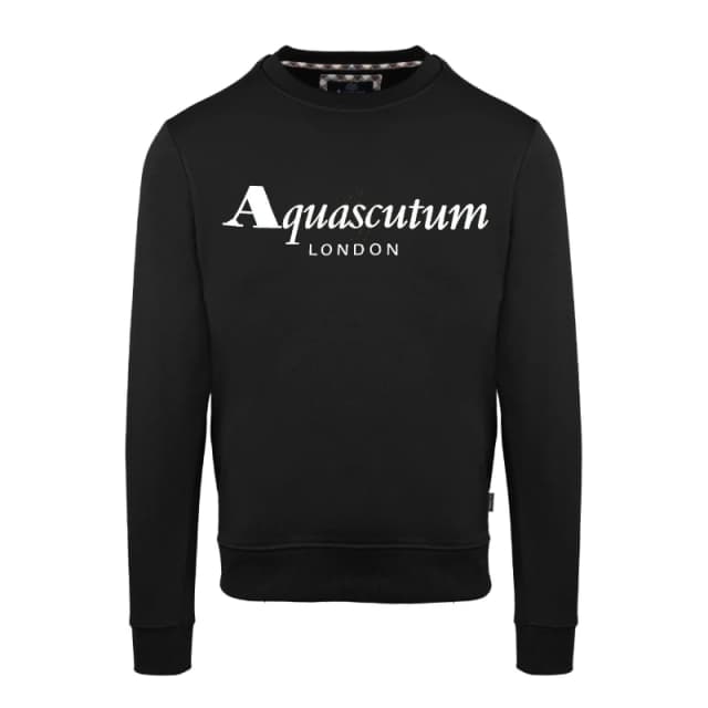Aquascutum Mens Roundnk Sweat Crew Sweatshirt Crew Sweaters Small Black 52347003350