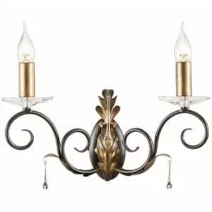 Twin Wall Light Sconce Handmade Glass Droplets Bronze Gold LED E14 60W Bulb