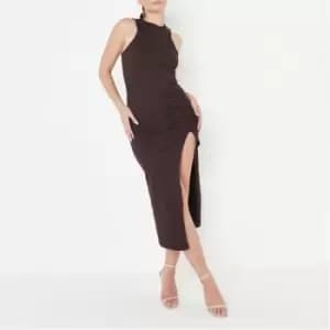 Missguided Racer Neck Ruched Side Midaxi Dress - Brown