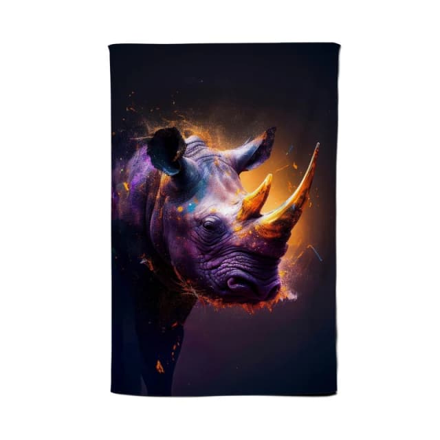 Warren Reed - Designer Golden Rhino Face Splashart Tea Towel in Grey Grey Unisex