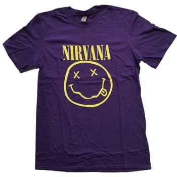Nirvana - Yellow Smiley Unisex Medium T-Shirt - Purple