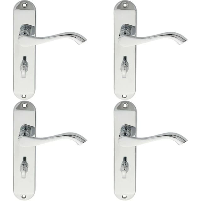 Loops 4x PAIR Curved Lever on Chamfered Bathroom Backplate 180 x 40mm Polished Chrome Multi