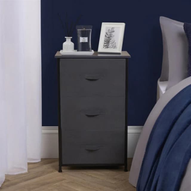 OHS OHS Fabric Cabinet Bedside 3 Drawers Storage Unit Home Organiser in Light Grey Light Grey One Size Unisex 5027434212217