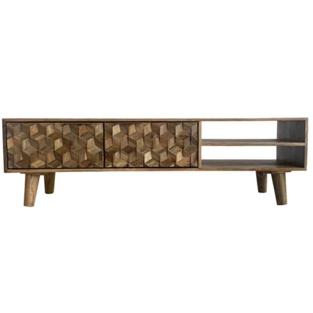 Jaipur Furniture Ltd Geometric TV Unit - Mango Wood - L35 x W140 x H42cm - Mango Light Finish in Brown Brown Unisex