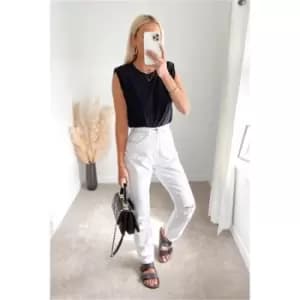 I Saw It First Ecru Slash Knee Straight Leg Denim Jeans - White