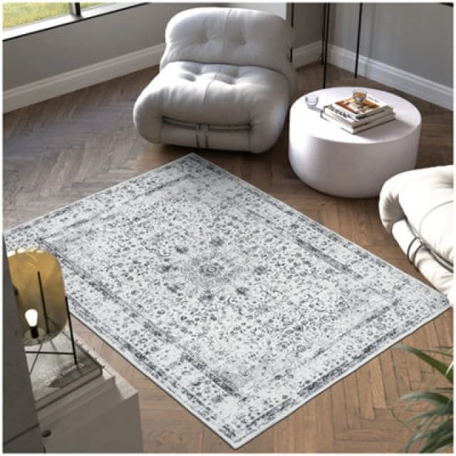 Tectake Washable Rug Aliya - Different Sizes, Oriental Pattern, Non-Slip Underside, Non-Allergenic Short Pile 120 X 170 Cm - Grey