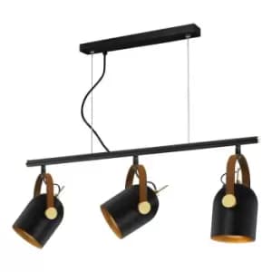 Schuller Adame - Pendant Light Straight Bar, Matt Black, Gold Paint, 3x E14