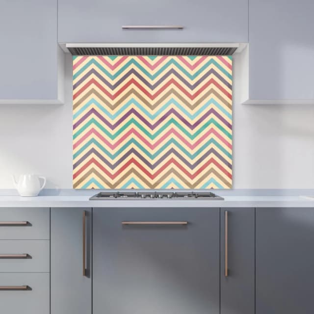 Warren Reed - Designer Geometric Vintage Colored Chevron Pattern Kitchen Splashback in Green Size: 600mm x 750mm Green Unisex 600mm x 750mm