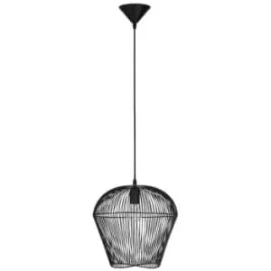 Kuujjuaq 31.5cm Wire Frame Pendant Ceiling Light Black Aluminium Black Fabric Wire, Base LED E27 - Merano