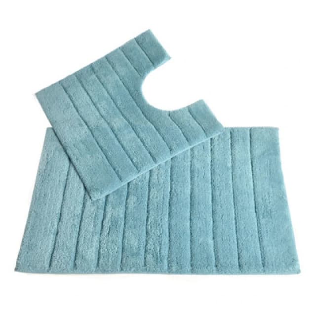 Allure Bath Fashions Ribbed Two Piece Bath Mat & Toilet Mat Set - Duckegg