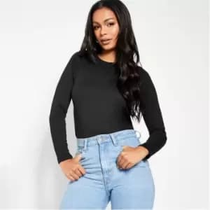 I Saw It First Cotton Rib Crew Neck Long Sleeve Bodysuit - Black