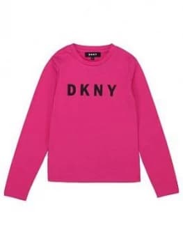 DKNY Girls Long Sleeve Logo T-Shirt, Fuchsia, Size Age: 10 Years, Women