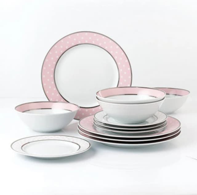 12Pc Pink Star With Platinum Rim Dinner Set