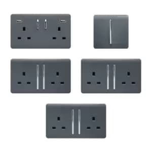 Trendi Bedroom Starter Lightswitch And Socket Kit - Warm Grey