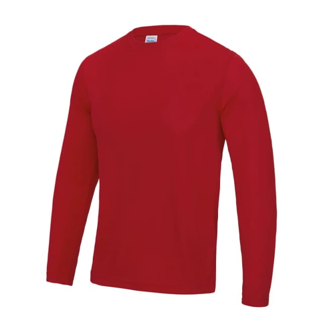 AWDis AWDis Men Just Cool Long Sleeve Cool Sports Performance Plain T-Shirt in Red Size: Small Red S Male 5054171852673