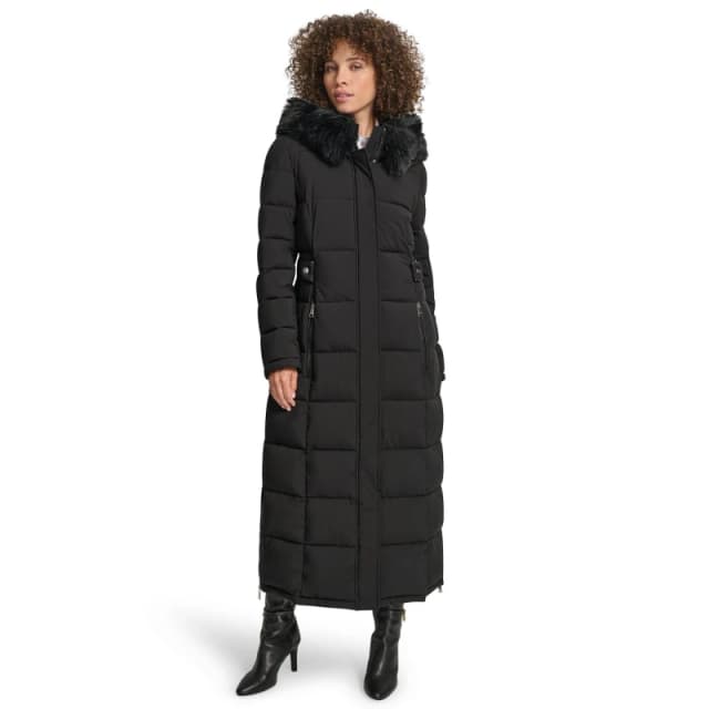 DKNY Womens Longline Long Puffer Jacket Black female 8 (XS)