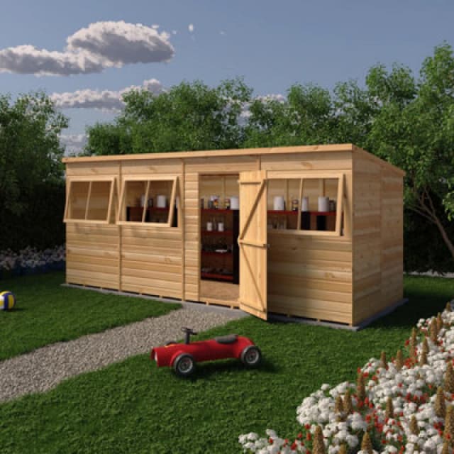 Shire 16X6 Shiplap Pent Single Door With Opening Windows