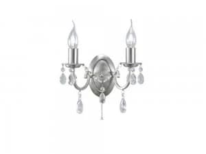 Wall Lamp Switched 2 Candle Light Satin Nickel, Crystal