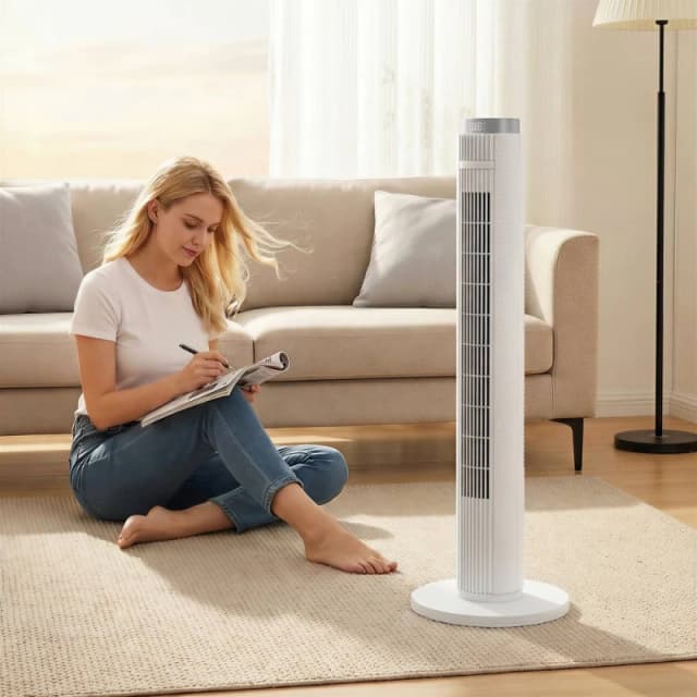 HOMCOM Tower Fan, Standing Floor Fan with Remote Control in White White Unisex