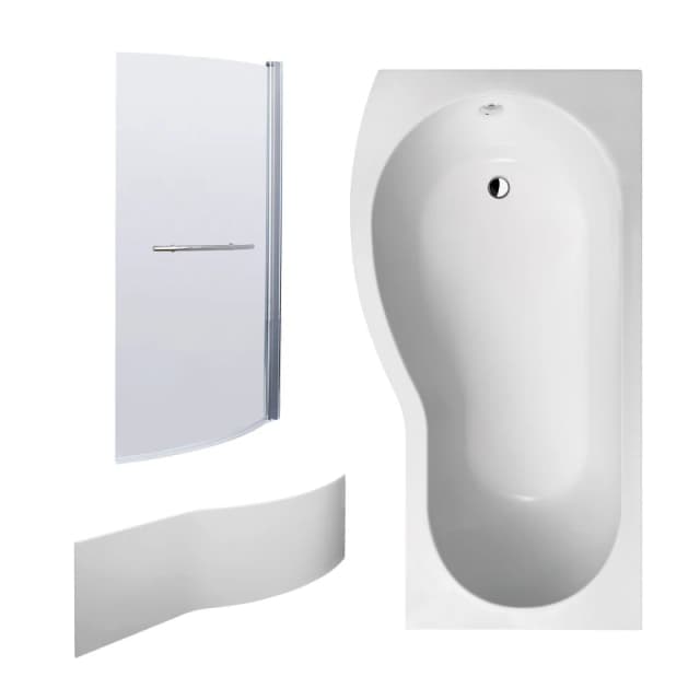 Balterley B Shape 1700x900 Left Hand Bath Set - Panel & Screen with Rail in White White Unisex
