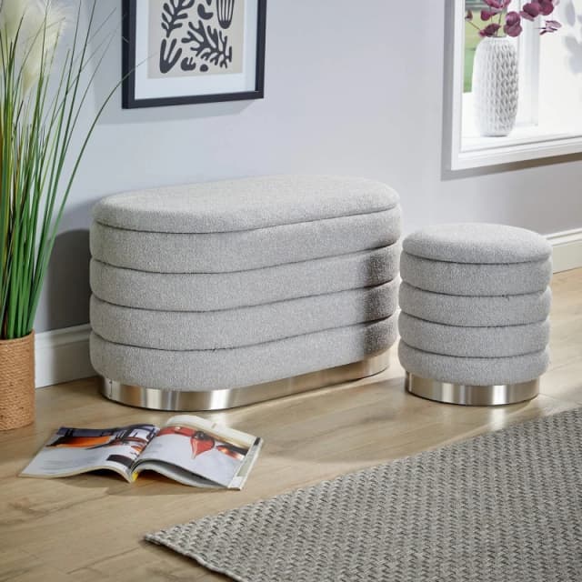 Home Source Cake Set Of 2 Grey Boucle Storage Ottomans