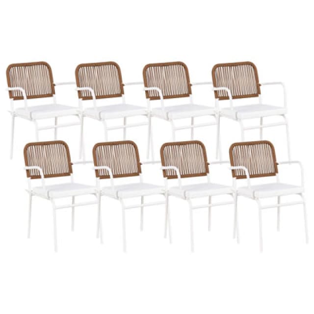 Beliani Set Of 8 Garden Chairs With Cushions Taceno Metal White