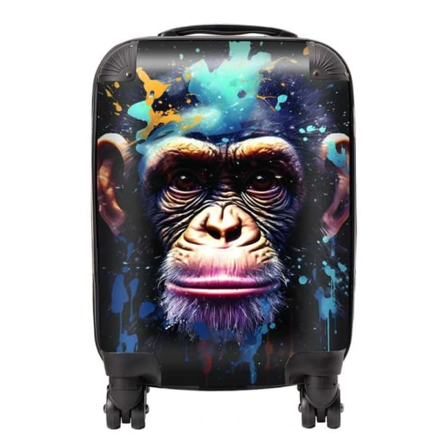 Warren Reed - Designer Monkey Face Splashart with Blue Suitcase Size: Large Blue Unisex Large